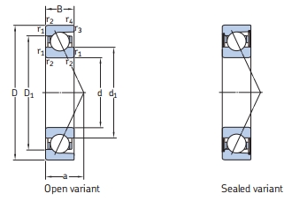 角接觸球軸承，品牌：SNFA，尺寸圖1